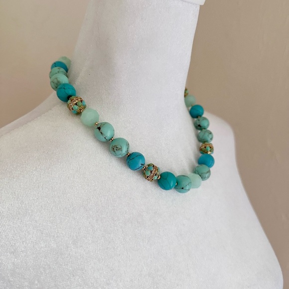 Vintage Lauren Ralph Lauren Turquoise and Amazonite Glass Bead Necklace - Picture 2 of 12